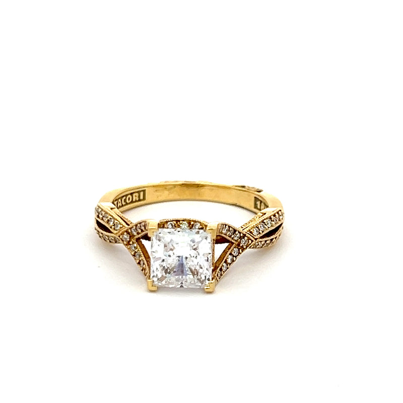 Tacori 1.00 Carat CZ 0.22 Carat Round Brilliant Diamond 18K YG Semi Mount Ring