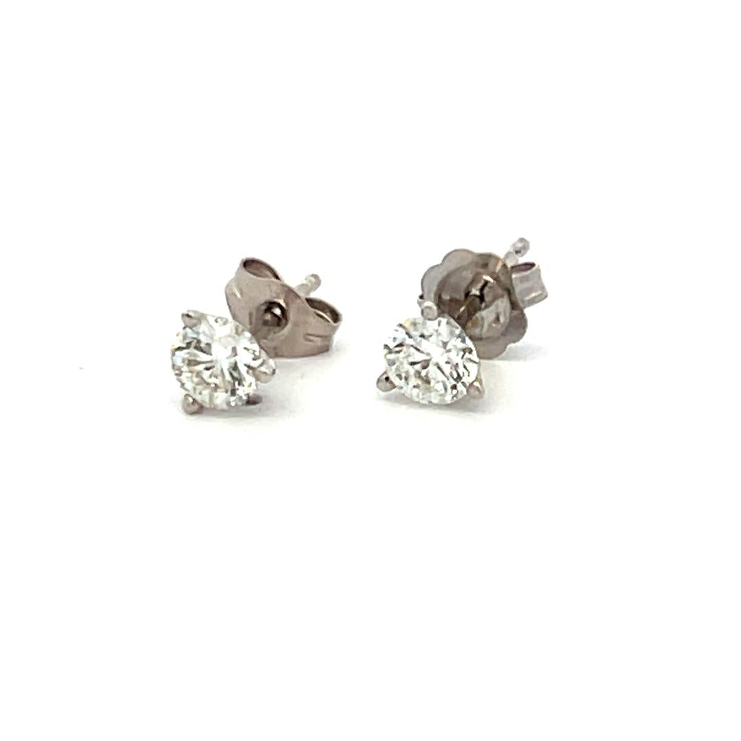 0.48 Carat Round Brilliant Diamond 14 Karat White Gold Stud Earrings