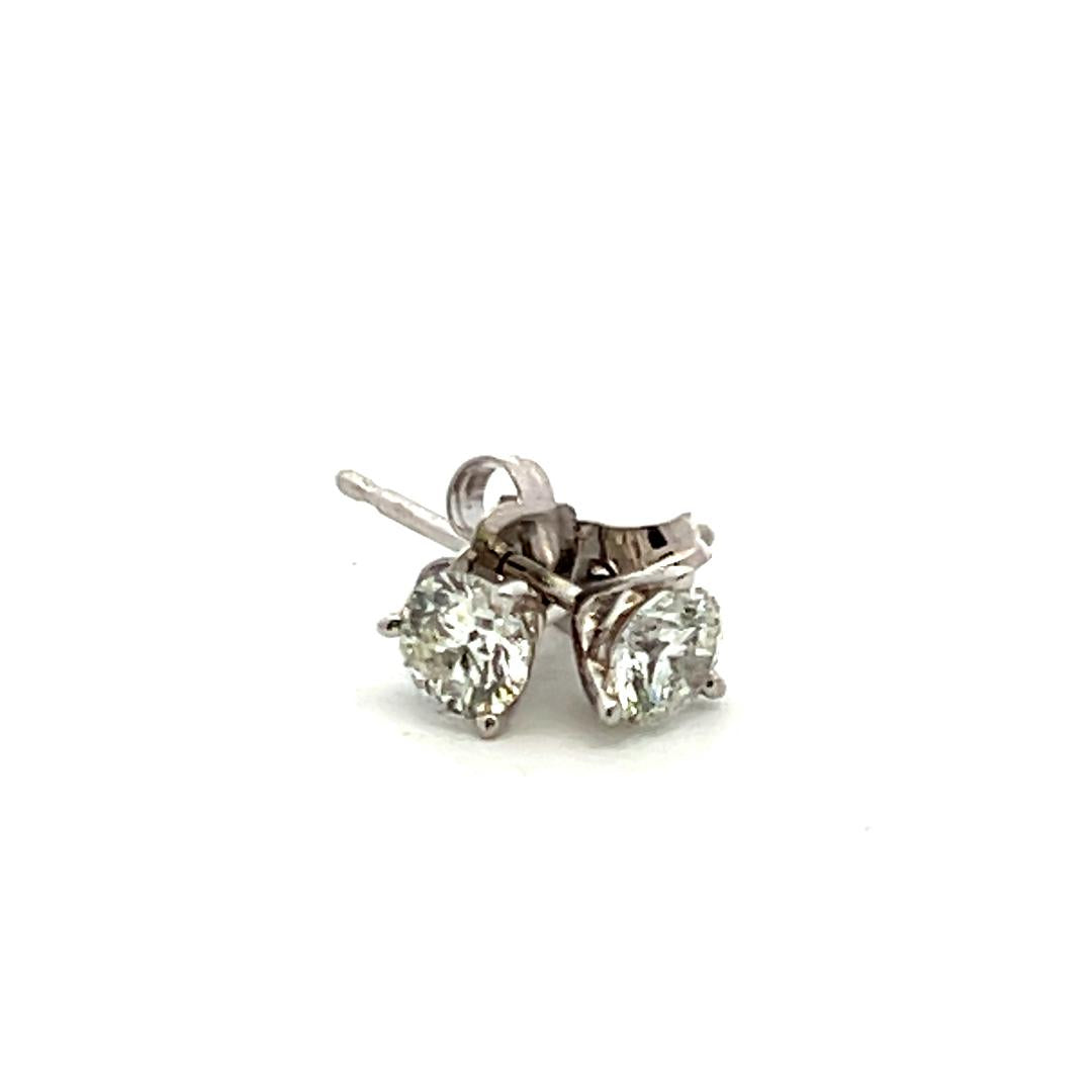0.48 Carat Round Brilliant Diamond 14 Karat White Gold Stud Earrings