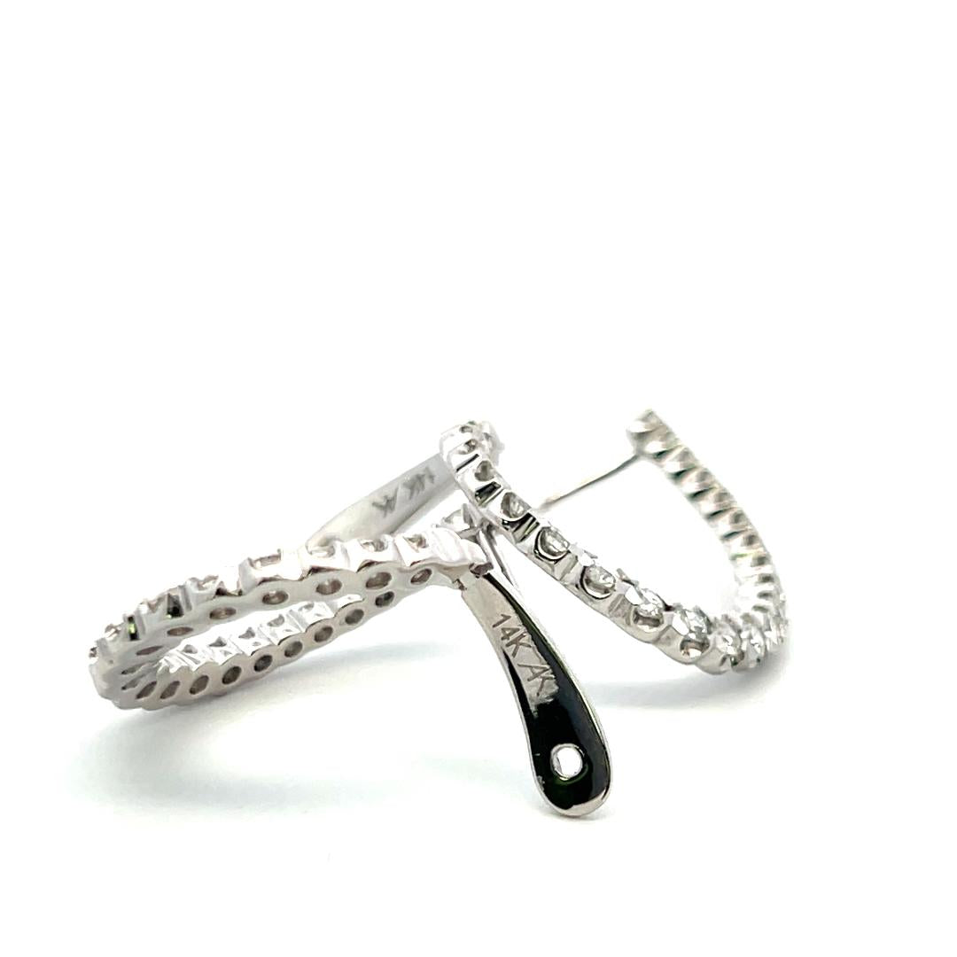 1.50 Carat G VS1 Diamond 14K White Gold Inside-Out Loop Style Hoop Earrings