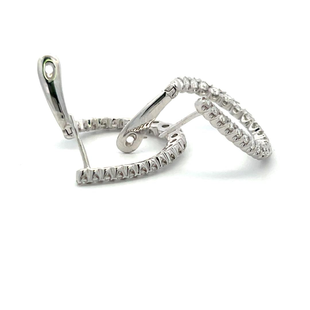 1.50 Carat G VS1 Diamond 14K White Gold Inside-Out Loop Style Hoop Earrings