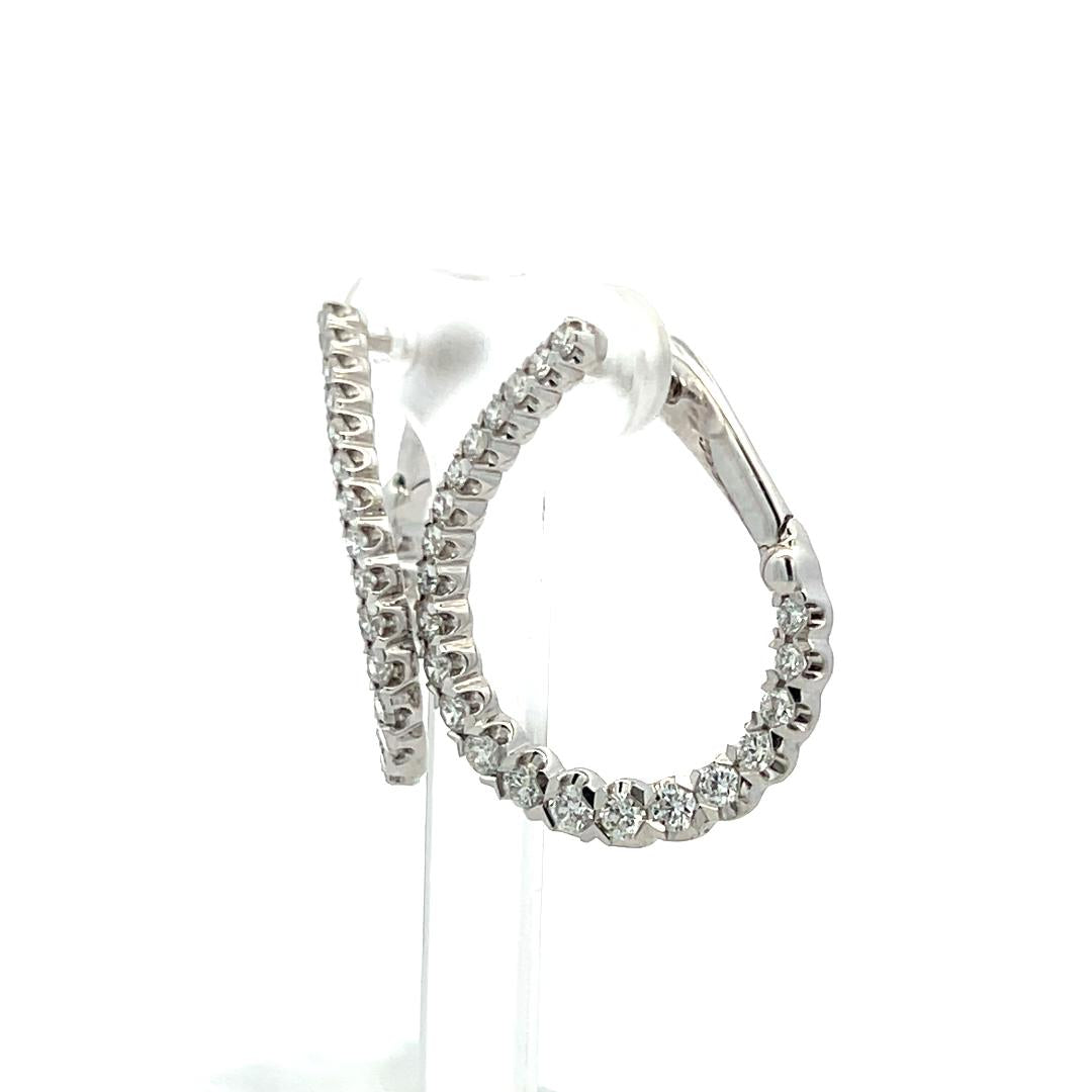 1.50 Carat G VS1 Diamond 14K White Gold Inside-Out Loop Style Hoop Earrings