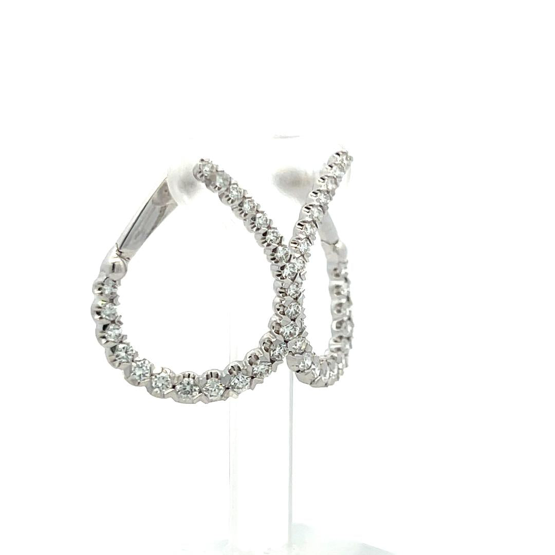 1.50 Carat G VS1 Diamond 14K White Gold Inside-Out Loop Style Hoop Earrings