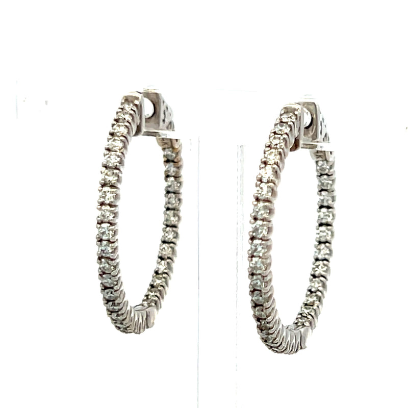 0.90 Carat Round Brilliant G VS2 Diamond 14 Karat White Gold Hoop Earrings