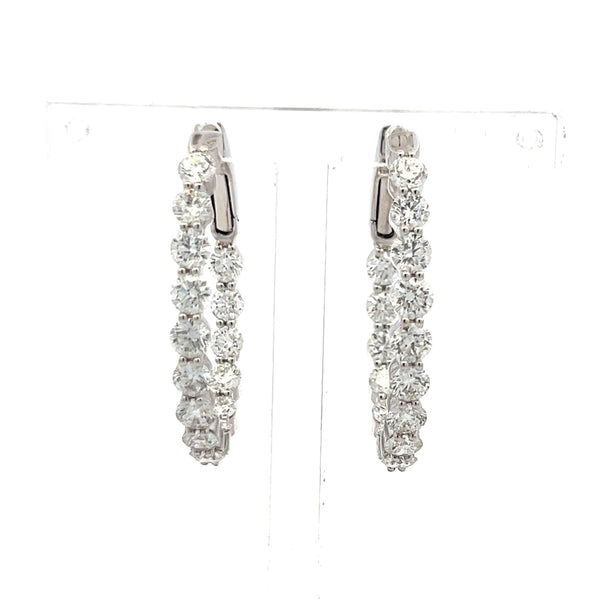 4.12 Carat Round Brilliant Diamond 18 Karat White Gold Hoop Earrings