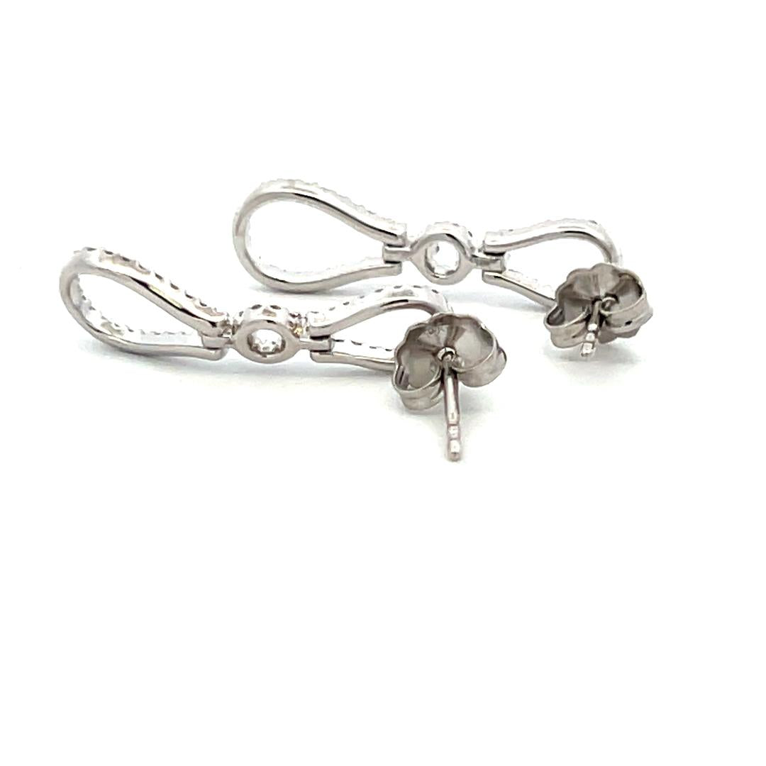 0.40 Carat Round Brilliant G VS1 Diamond 14 Karat White Gold Dangling Earrings