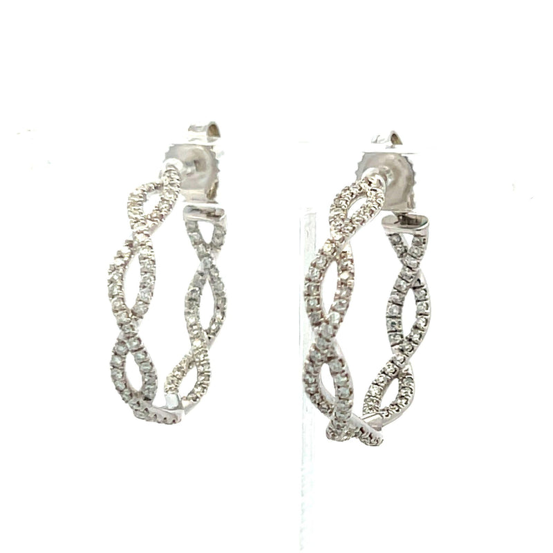 0.60 Carat Round Brilliant G VS1 Diamond 14 Karat White Gold Hoop Earrings