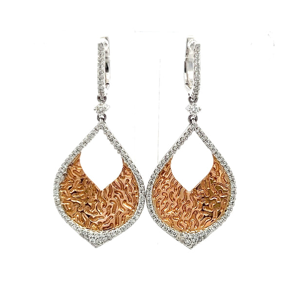 0.36 Carat Round Brilliant Diamond 14 Karat Two Tone Gold Dangling Earrings