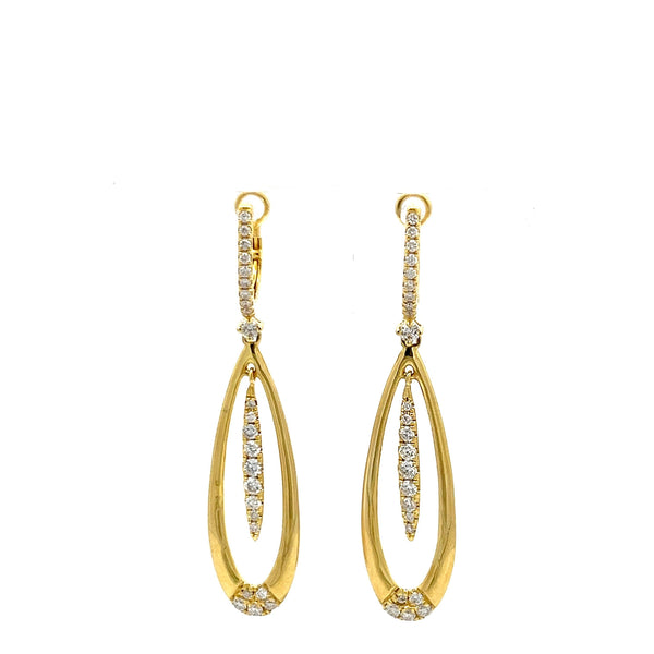 0.68 Carat Round Brilliant G VS2 Diamond 14 Karat Yellow Gold Dangling Earrings