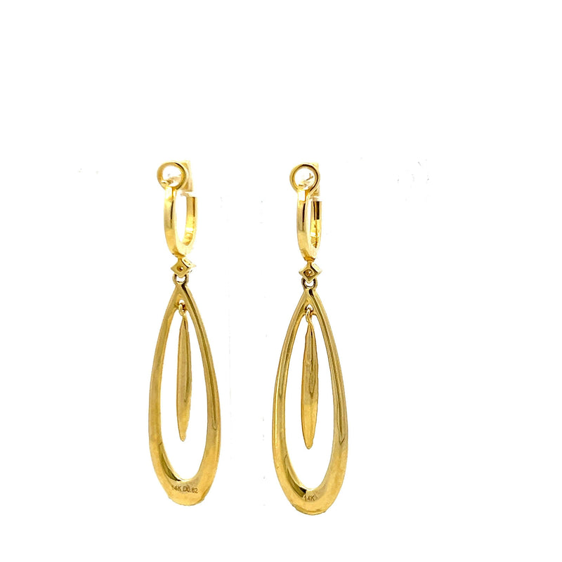 0.68 Carat Round Brilliant G VS2 Diamond 14 Karat Yellow Gold Dangling Earrings