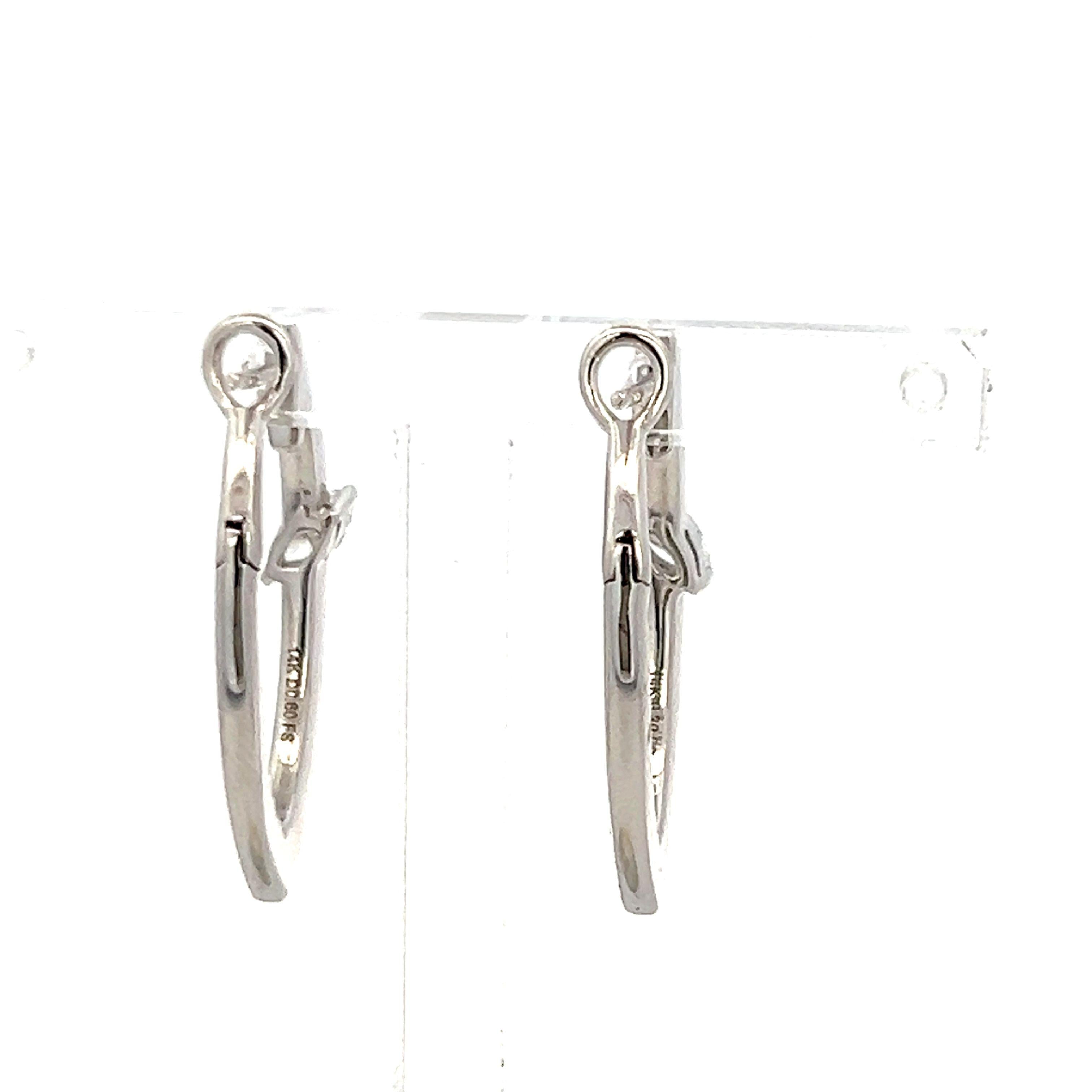 0.90 Carat Round Brilliant and Marquis Shape Diamond 14K WG Hoop Earrings