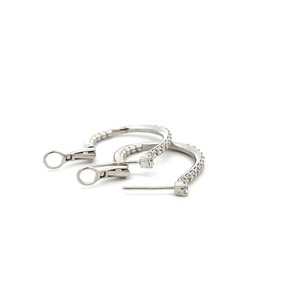 1.07 Carat Round Brilliant G VS1 Diamond 14 Karat White Gold Hoop Earrings