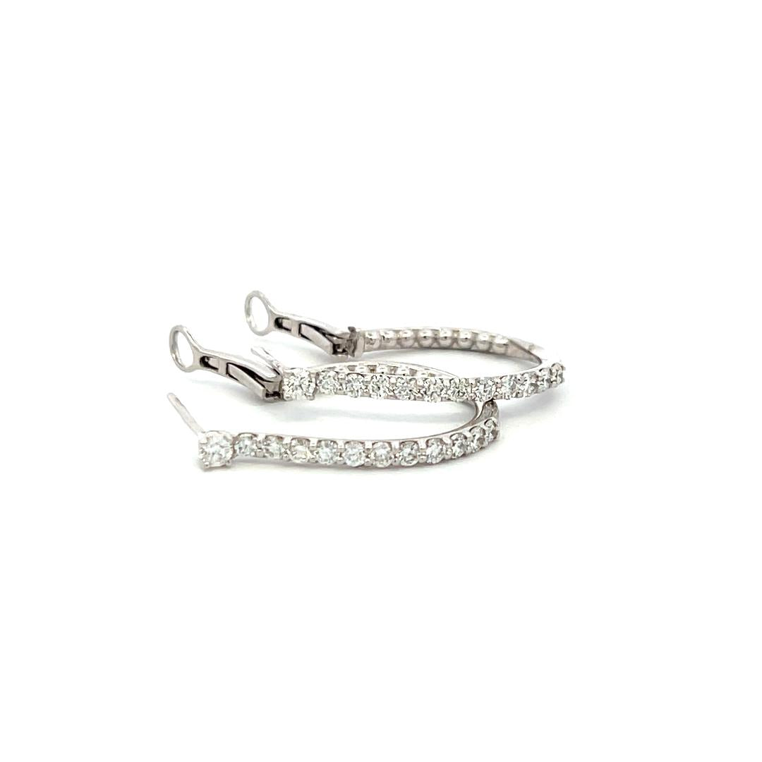 1.07 Carat Round Brilliant G VS1 Diamond 14 Karat White Gold Hoop Earrings