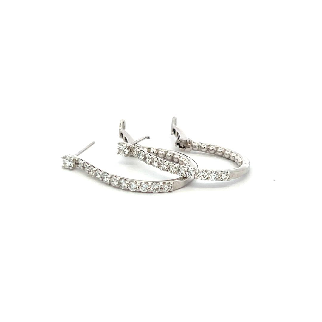 1.07 Carat Round Brilliant G VS1 Diamond 14 Karat White Gold Hoop Earrings