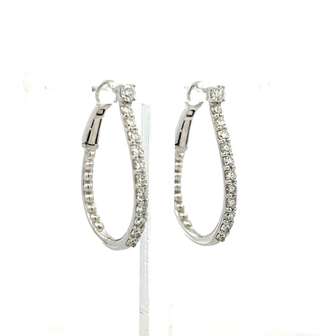 1.07 Carat Round Brilliant G VS1 Diamond 14 Karat White Gold Hoop Earrings