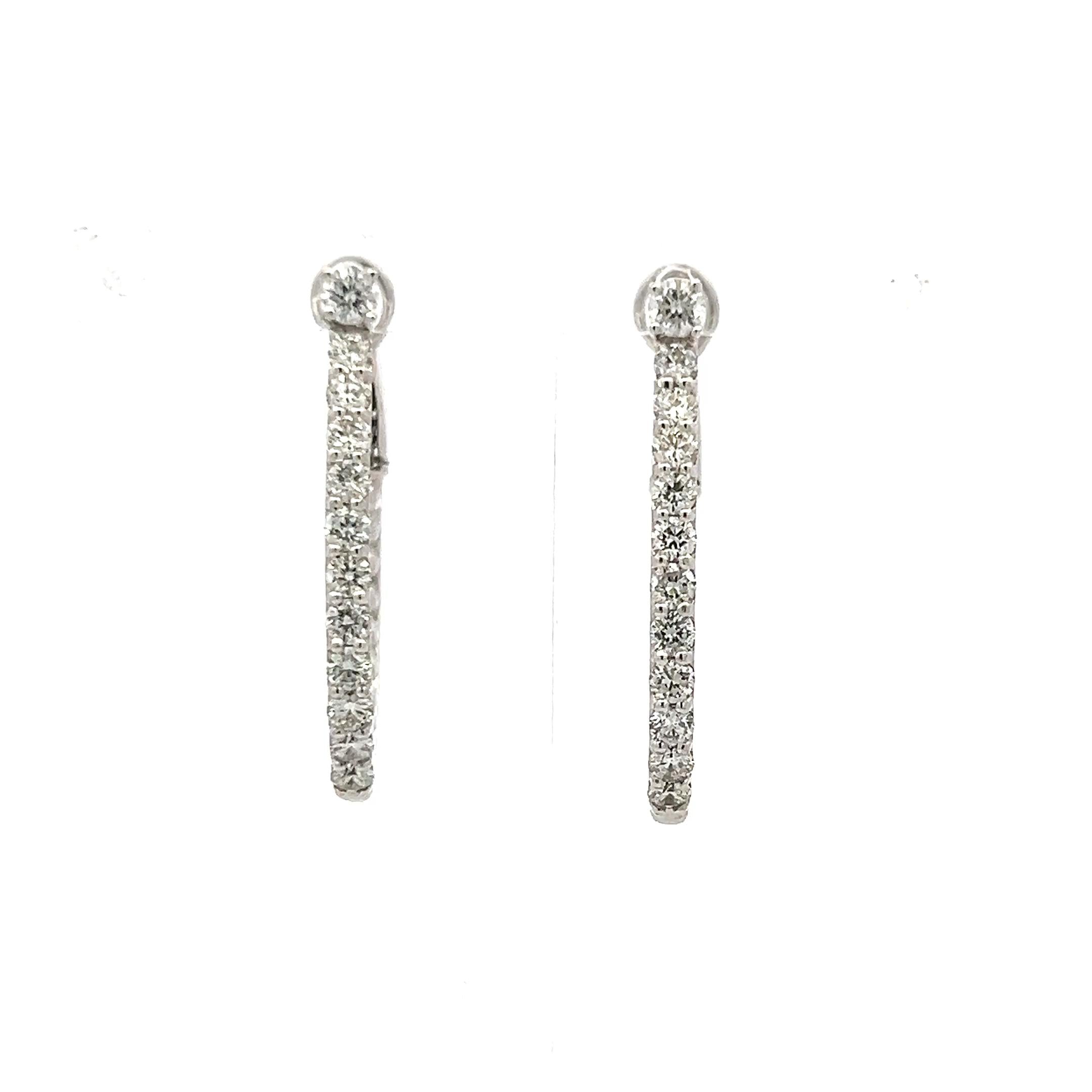 1.07 Carat Round Brilliant G VS1 Diamond 14 Karat White Gold Hoop Earrings