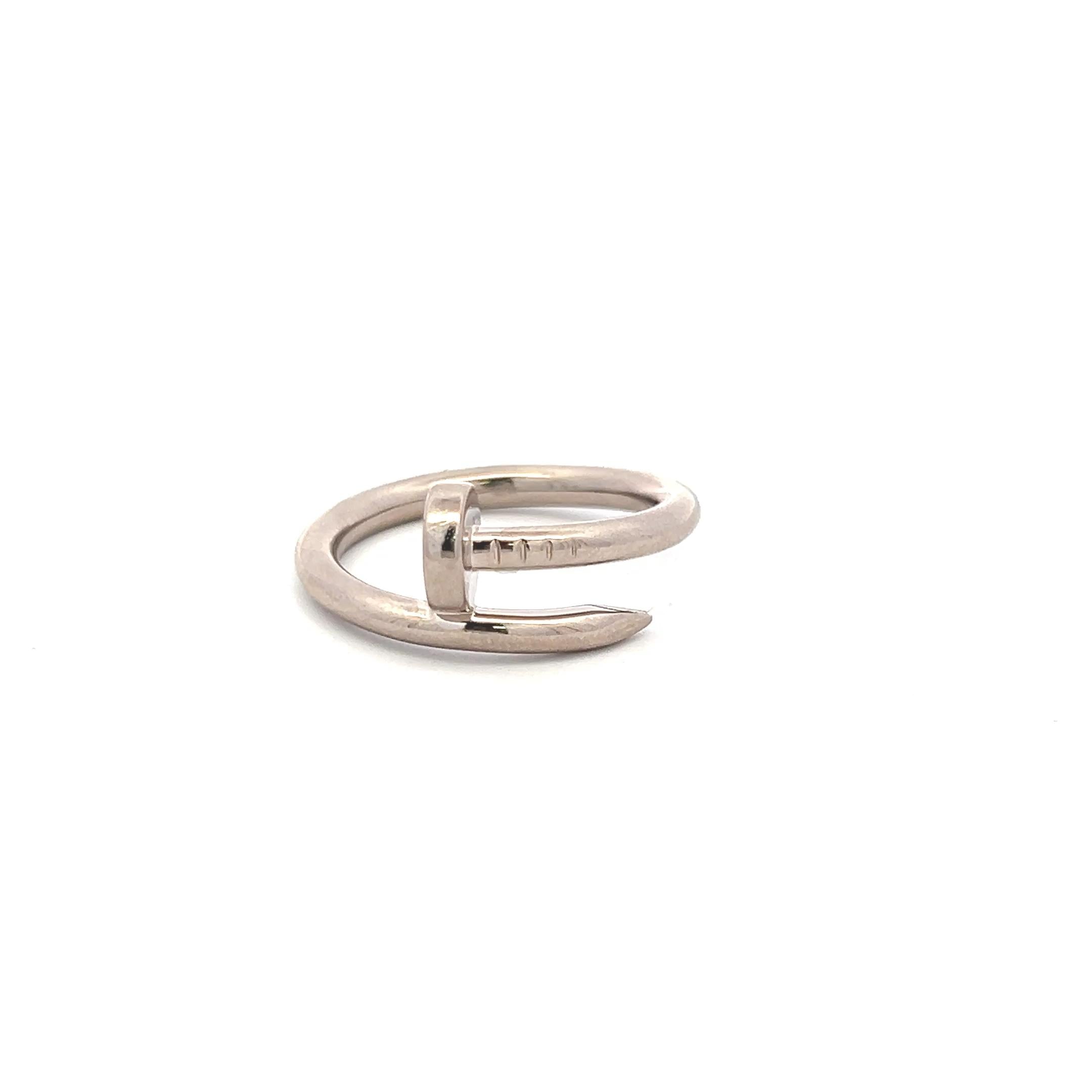 Cartier 18 Karat White Gold Juste Un Clou Ring Size 8 with box and paper