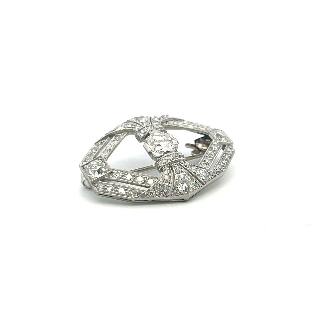 3.44 Carat Old European Cut and Old Miner Cut Diamond Platinum Pin Brooch
