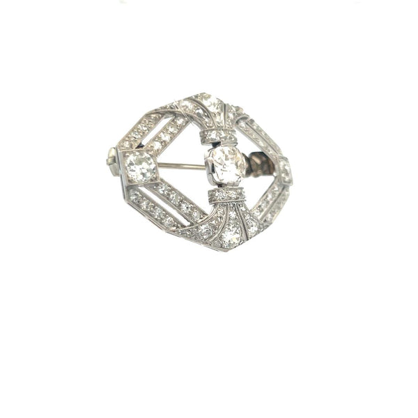 3.44 Carat Old European Cut and Old Miner Cut Diamond Platinum Pin Brooch