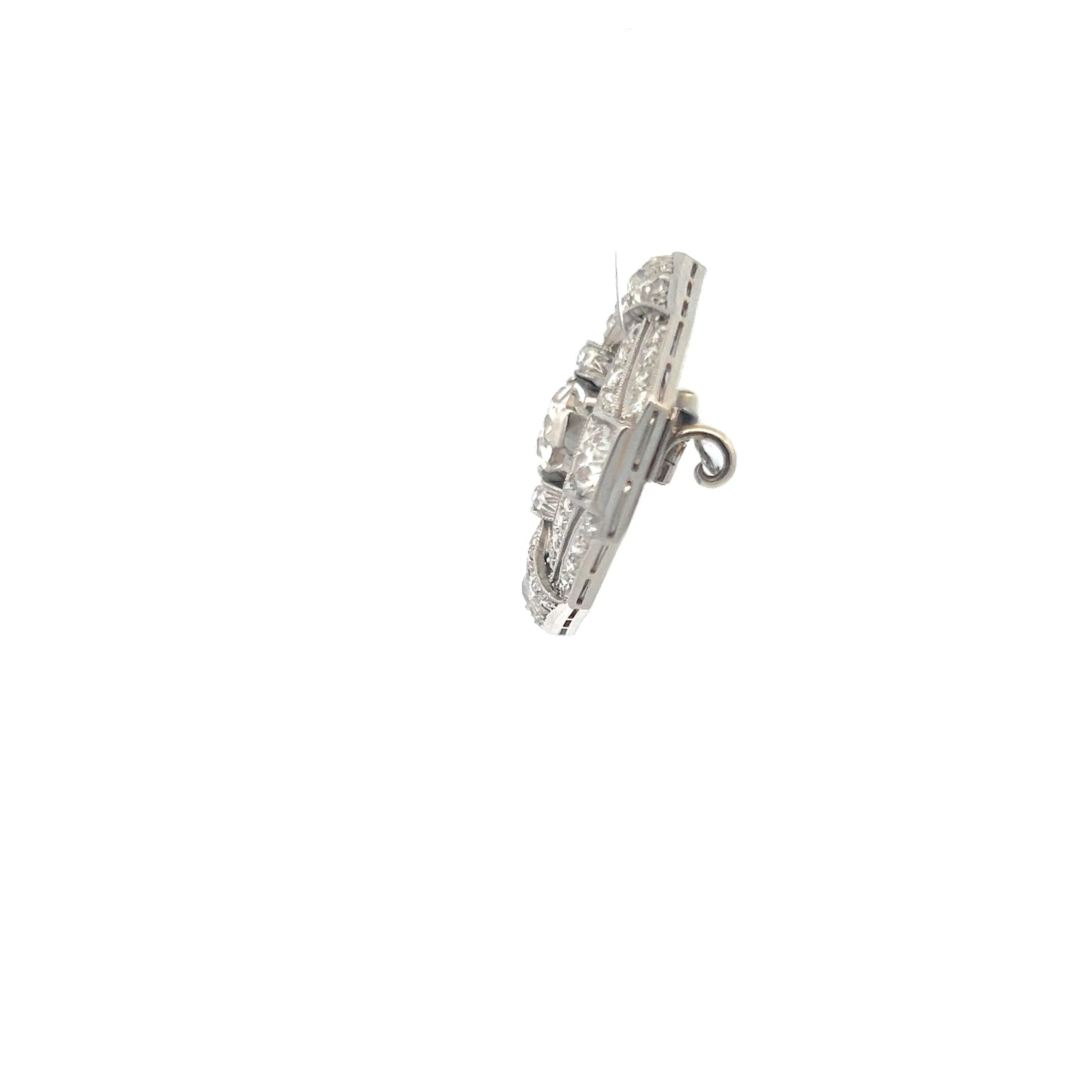 3.44 Carat Old European Cut and Old Miner Cut Diamond Platinum Pin Brooch