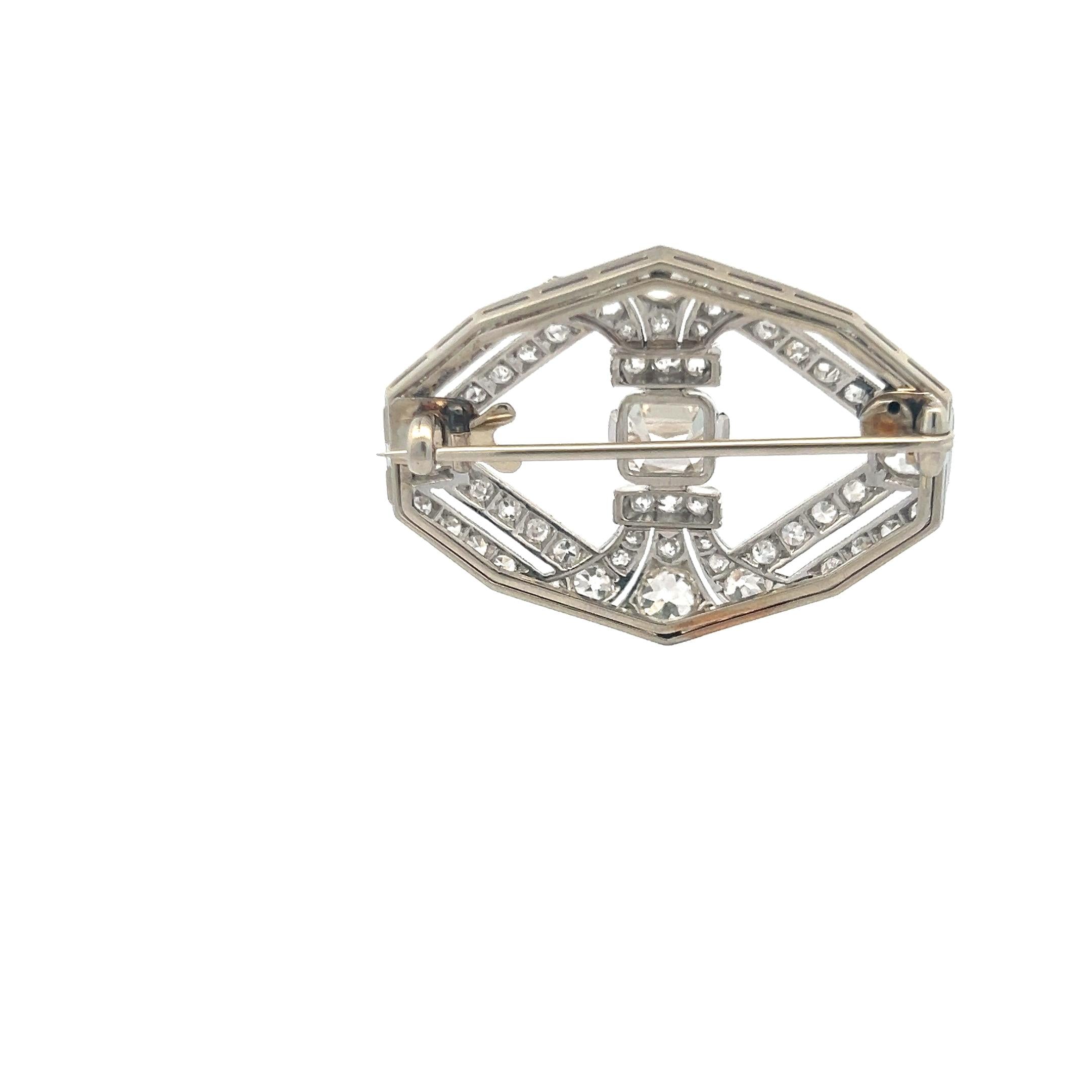 3.44 Carat Old European Cut and Old Miner Cut Diamond Platinum Pin Brooch