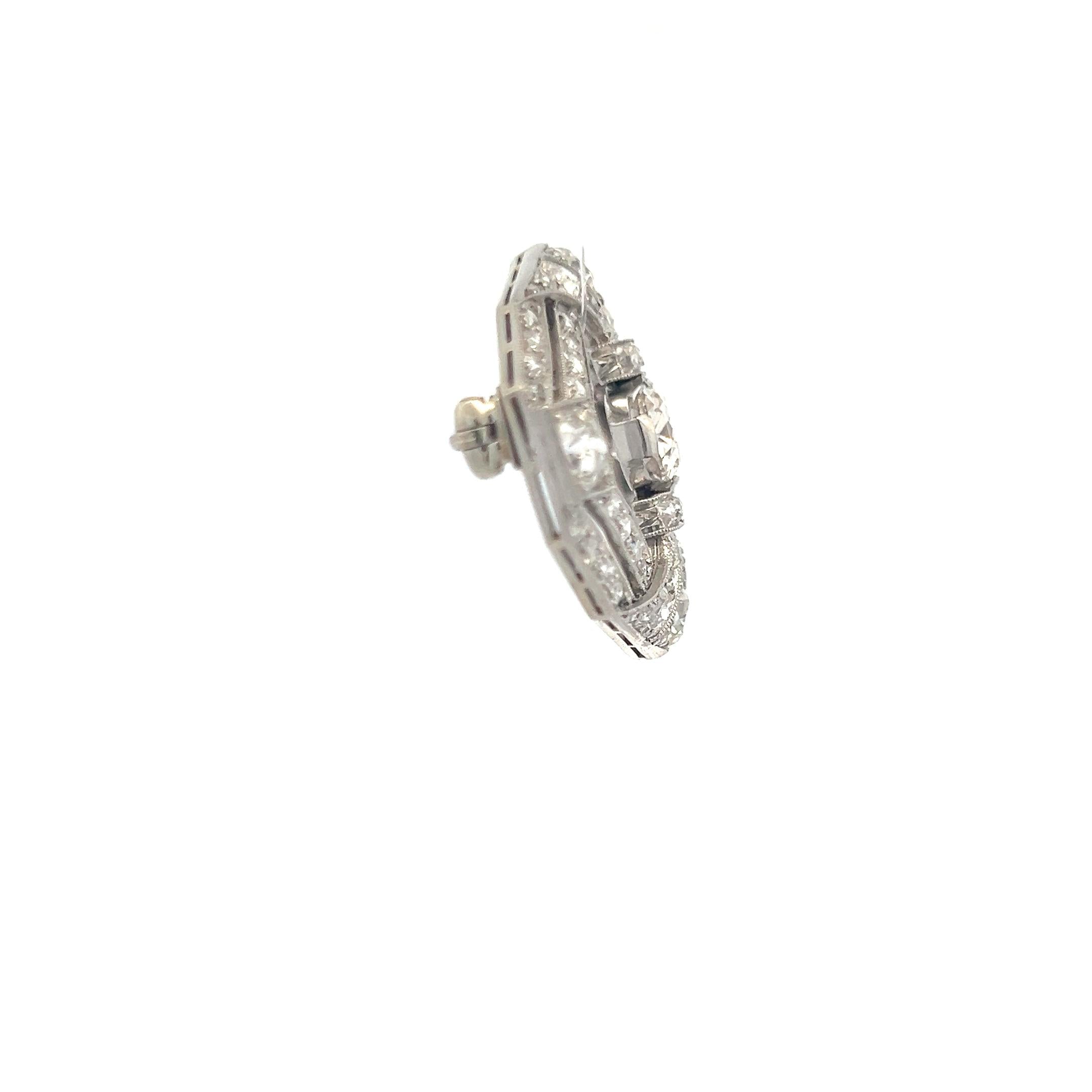 3.44 Carat Old European Cut and Old Miner Cut Diamond Platinum Pin Brooch