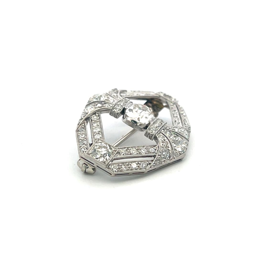 3.44 Carat Old European Cut and Old Miner Cut Diamond Platinum Pin Brooch
