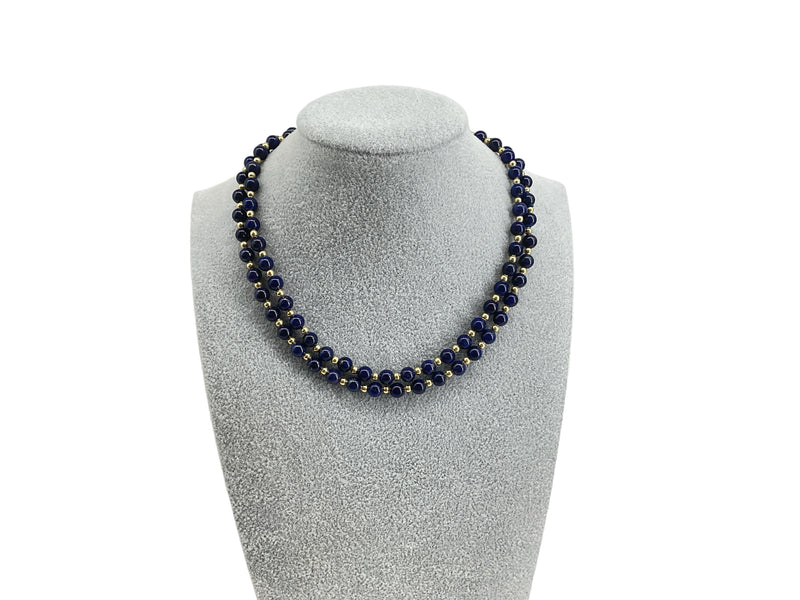 6MM Lapis Lazuli Vintage 30.20 grams 14 Karat Yellow Gold Beed Necklace