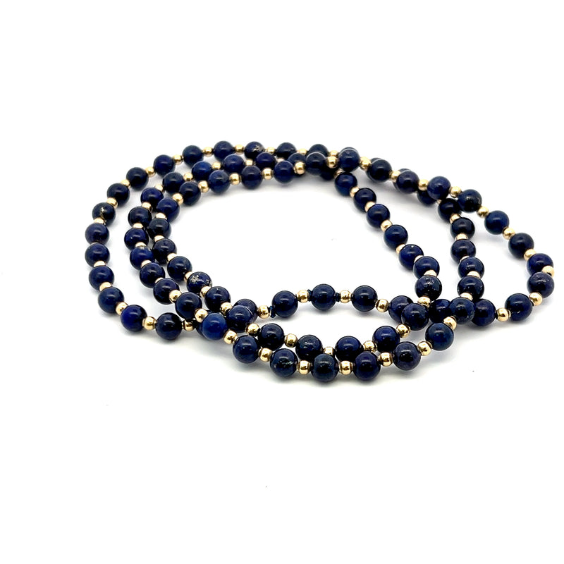 6MM Lapis Lazuli Vintage 30.20 grams 14 Karat Yellow Gold Beed Necklace