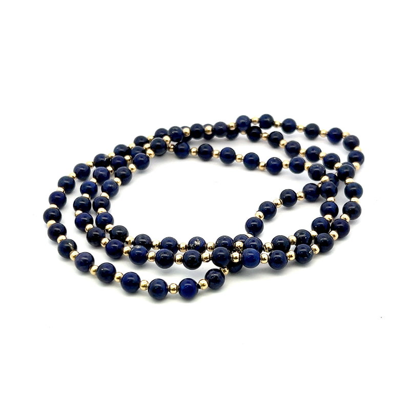 6MM Lapis Lazuli Vintage 30.20 grams 14 Karat Yellow Gold Beed Necklace