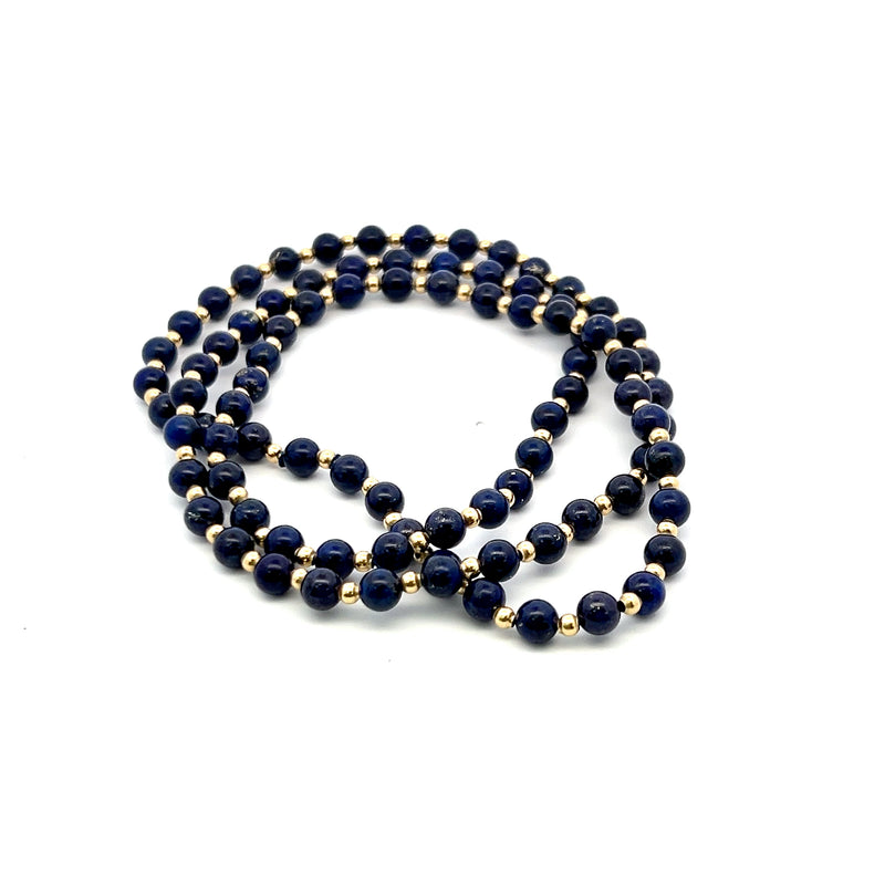 6MM Lapis Lazuli Vintage 30.20 grams 14 Karat Yellow Gold Beed Necklace