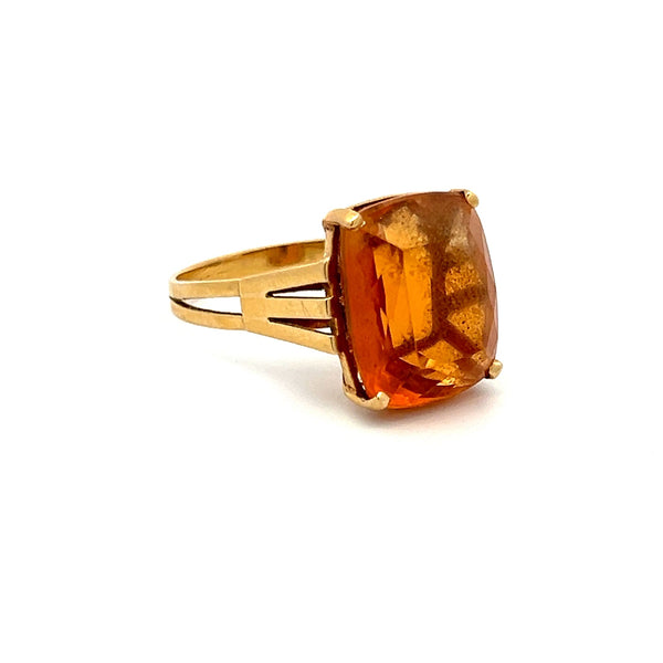 9.25 Carat Cushion Brilliant Citrine 18 Karat Yellow Gold Cocktail Ring