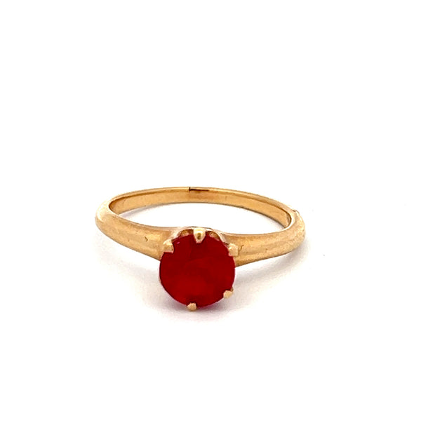 0.85 Carat Round Brilliant Ruby 14 Karat Yellow Gold Solitaire Ring