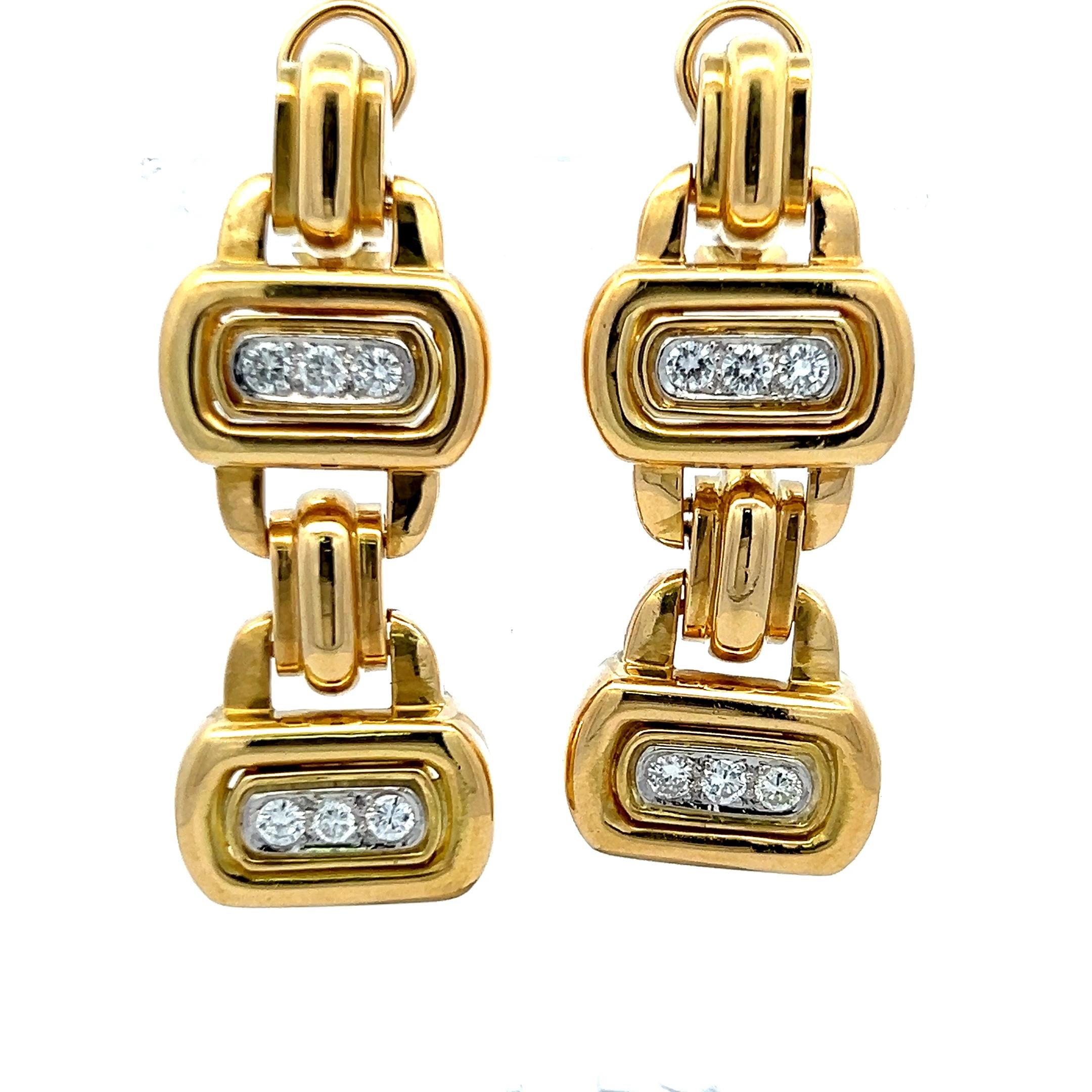 David Webb G/VS1 Diamond Link Drop Earrings in 18K Yellow Gold