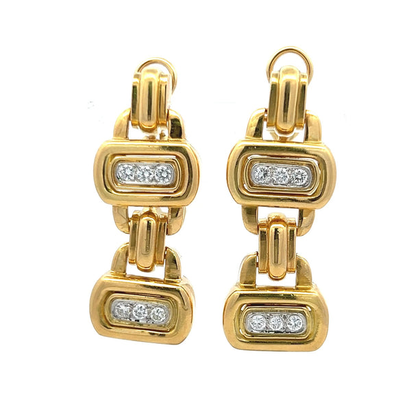 David Webb G/VS1 Diamond Link Drop Earrings in 18K Yellow Gold