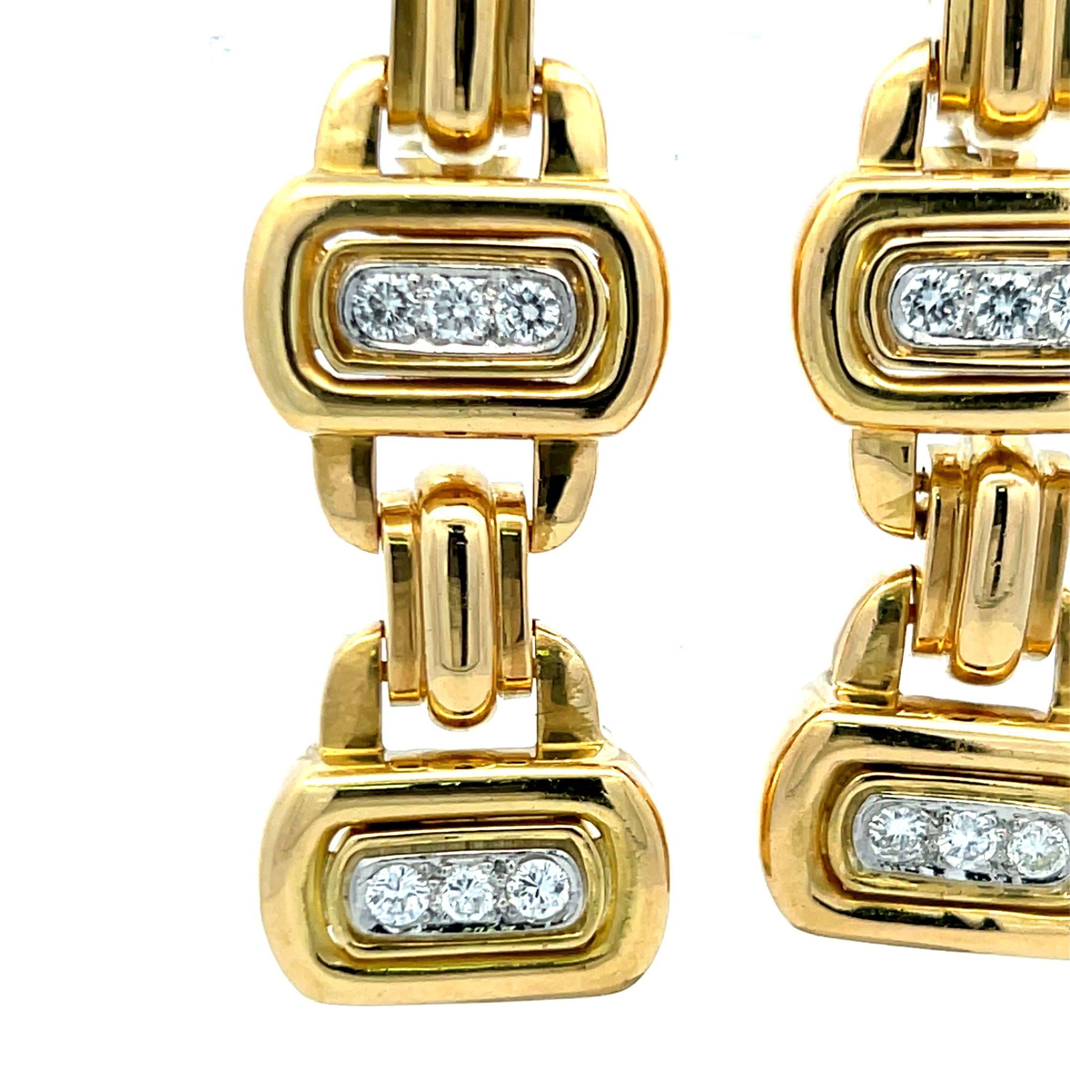 David Webb G/VS1 Diamond Link Drop Earrings in 18K Yellow Gold