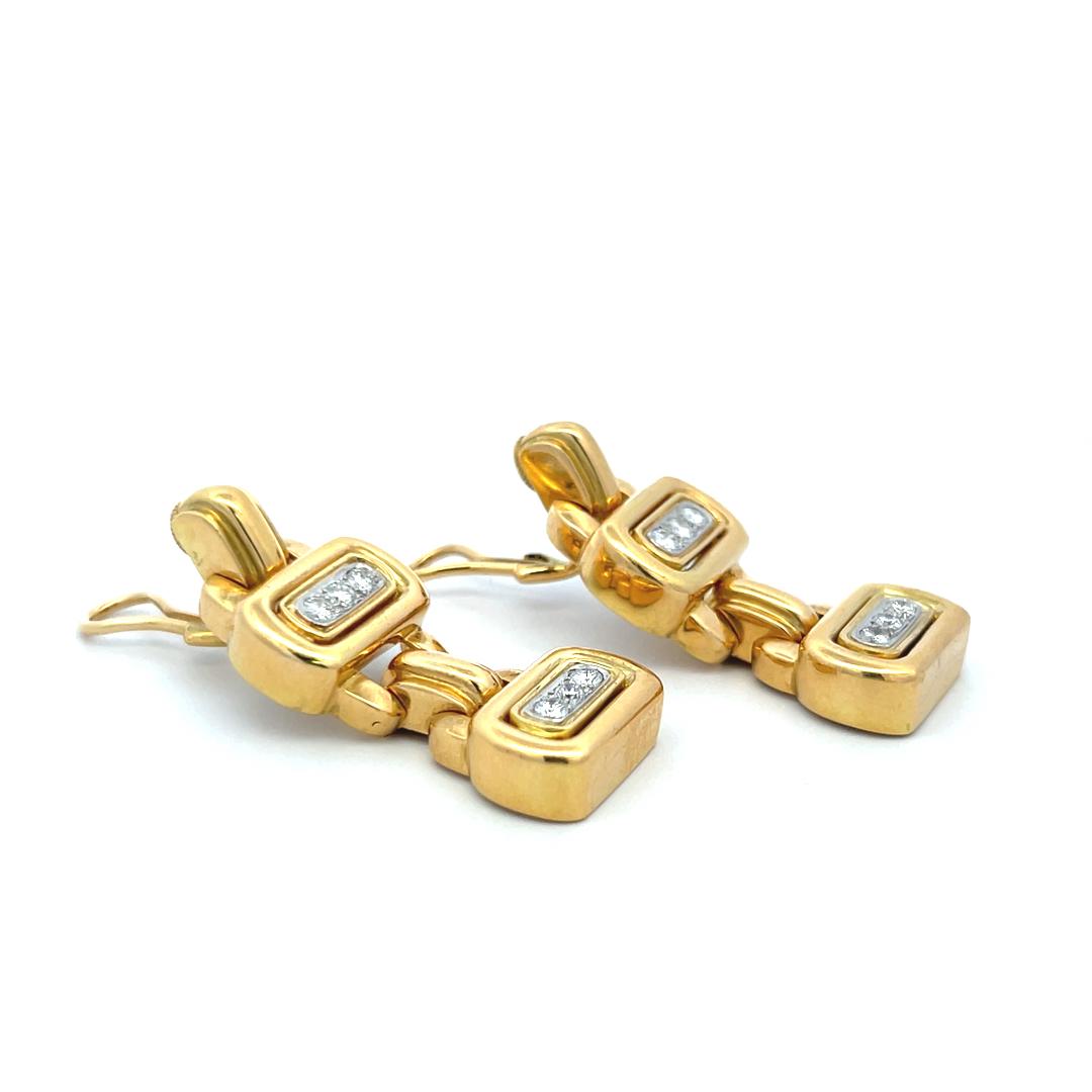 David Webb G/VS1 Diamond Link Drop Earrings in 18K Yellow Gold