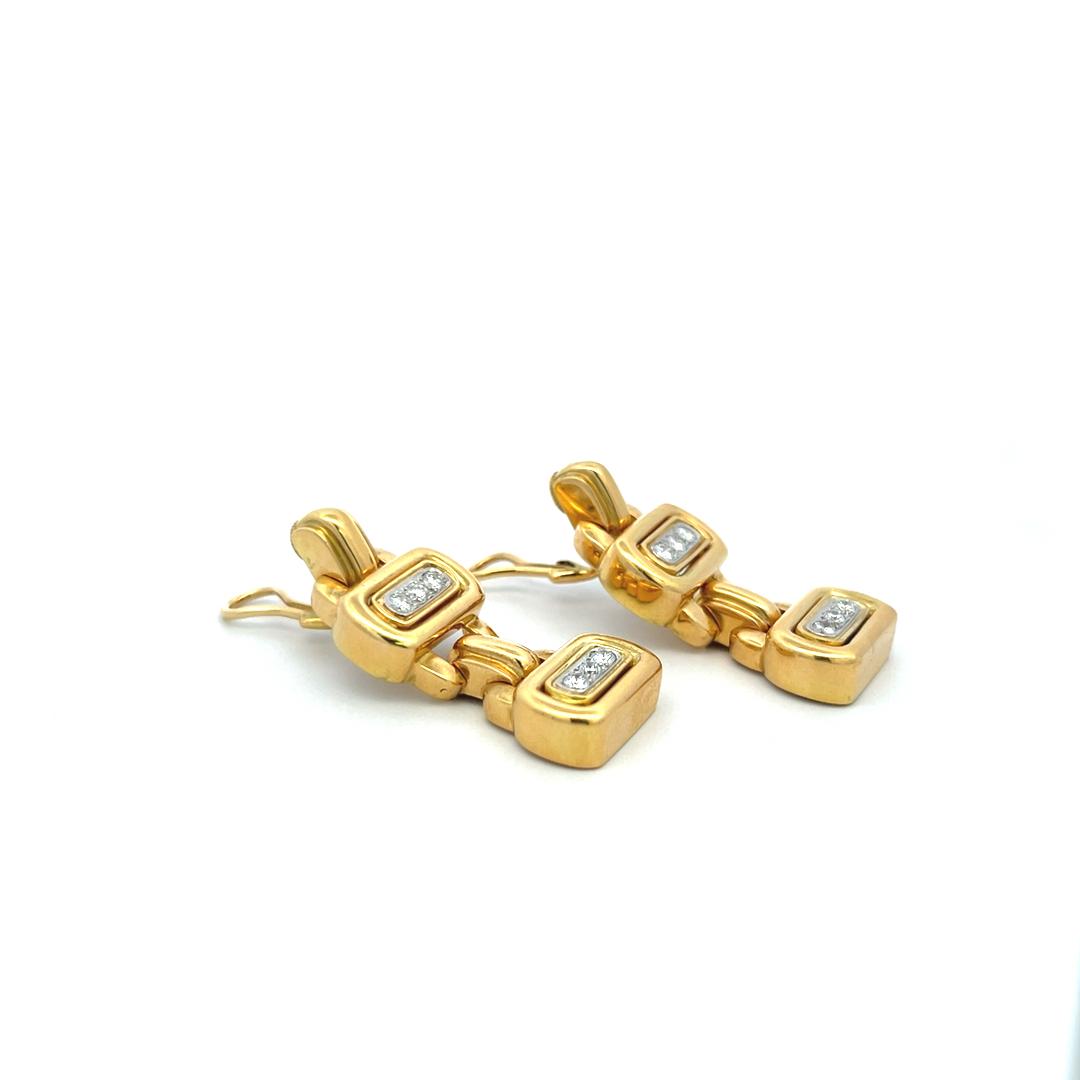 David Webb G/VS1 Diamond Link Drop Earrings in 18K Yellow Gold