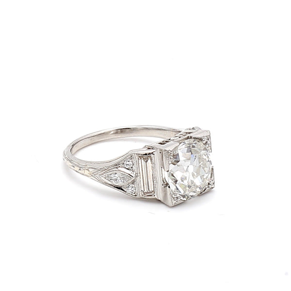 3.06 Carat Old European Cut and and Other cut Diamond Platinum Art Deco Ring