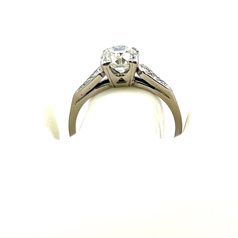 1.21 Carat Circular Brilliant Cut and Old European Diamond Platinum Engagement Ring