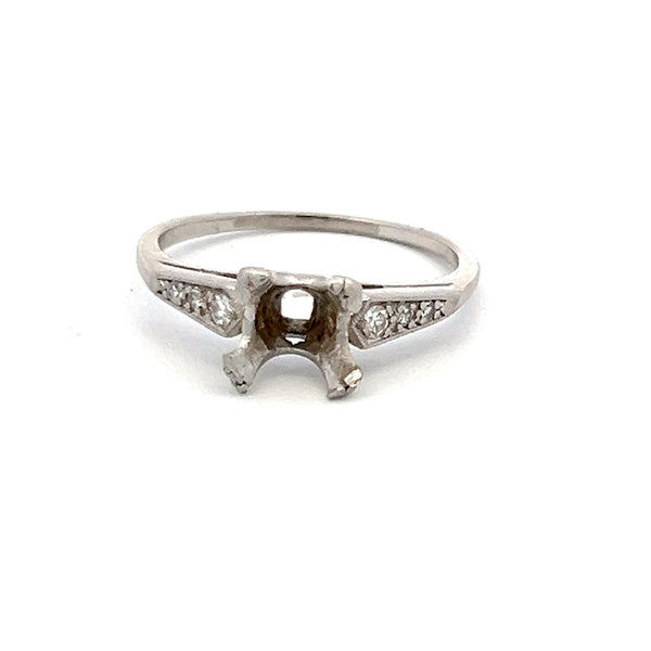 0.06 Carat Old European Cut Diamond Platinum Semi Mount Ring