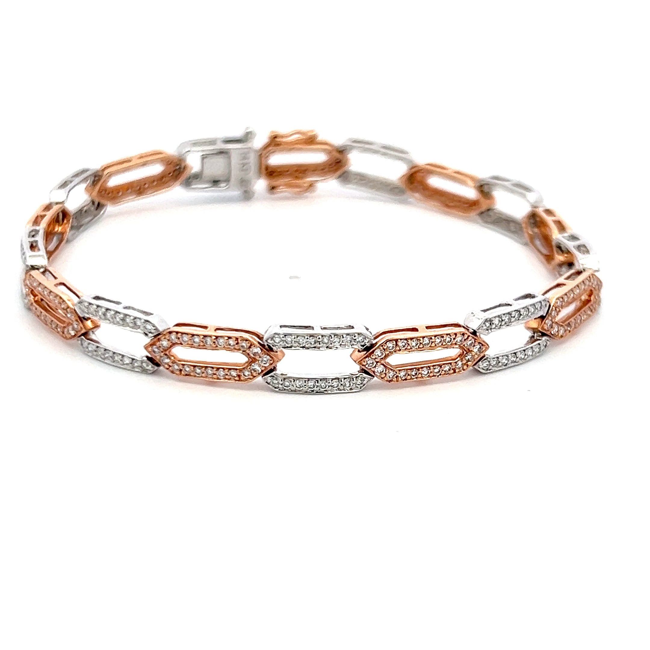 1.39 Carat Round Brilliant G VS2 Diamond 14 Karat Two Tone Gold Link Bracelet