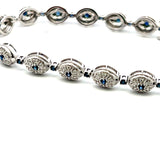 0.89 Carat Sapphire 0.48 Carat Round Brilliant Diamond 14K White Gold Link Bracelet