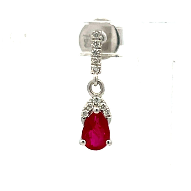 1.02 Carat Ruby 0.10 Carat Round Brilliant Diamond 18K WG Dangling Earrings