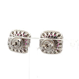 1.21 Carat Round Brilliant Diamond 0.82 Carat Ruby 18K White Gold Stud Earrings