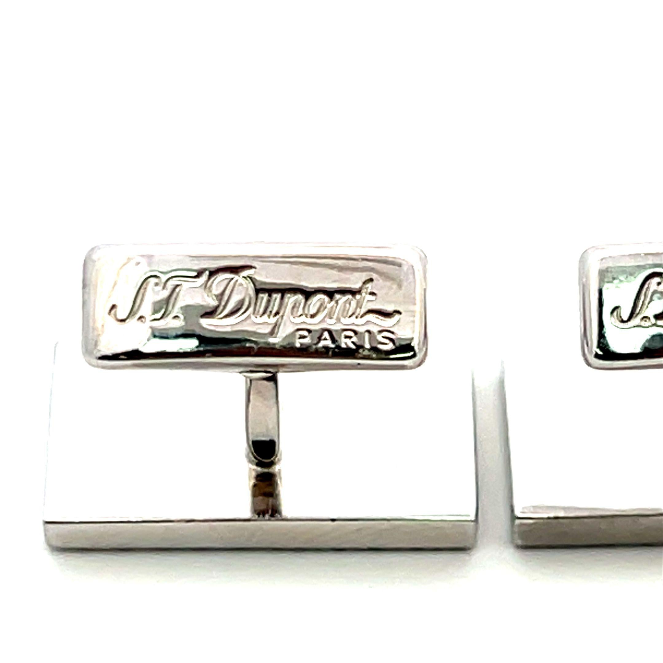 S.T DUPONT 18K White Gold Whale Back Cufflinks with 0.66 Carat Round Diamonds