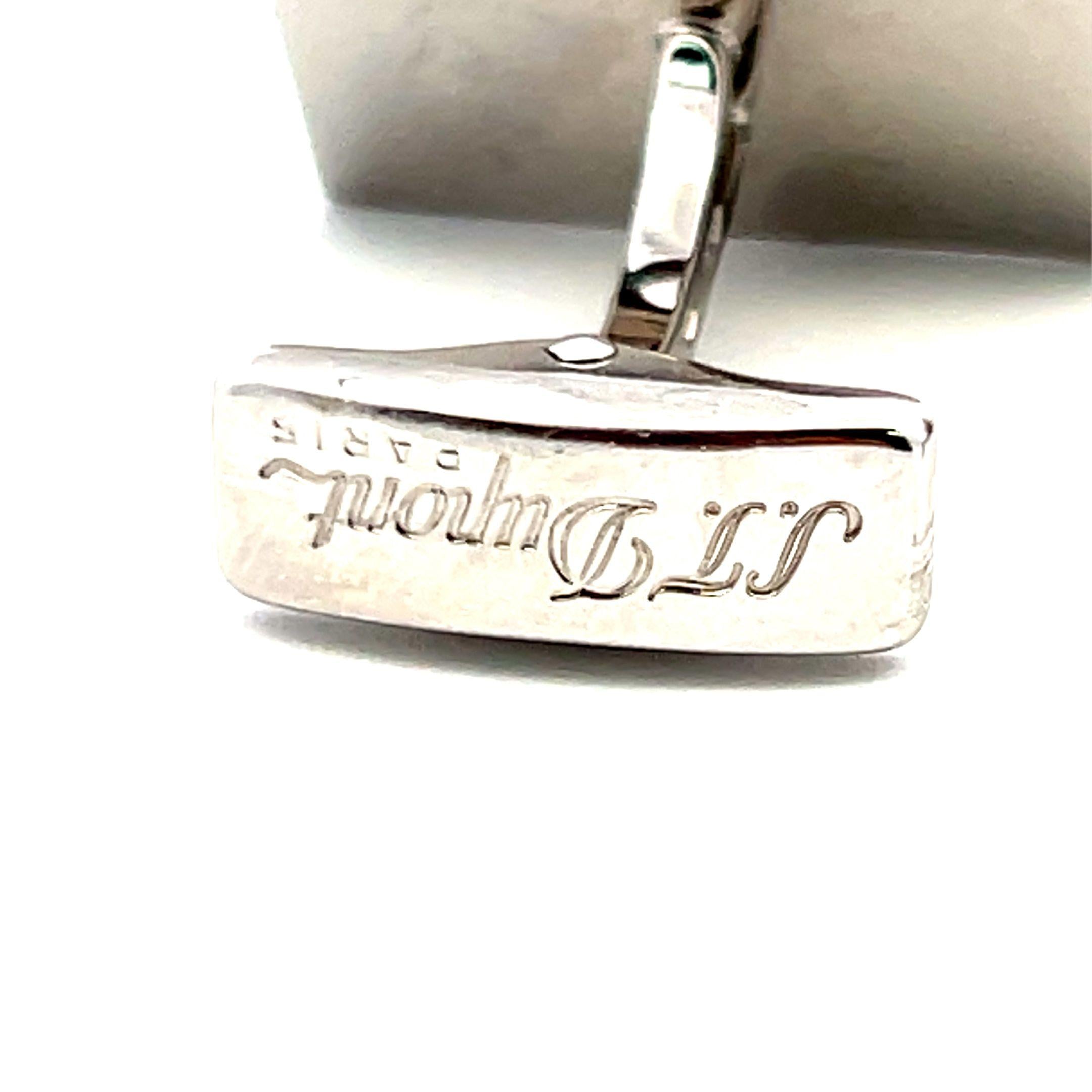 S.T DUPONT 18K White Gold Whale Back Cufflinks with 0.66 Carat Round Diamonds