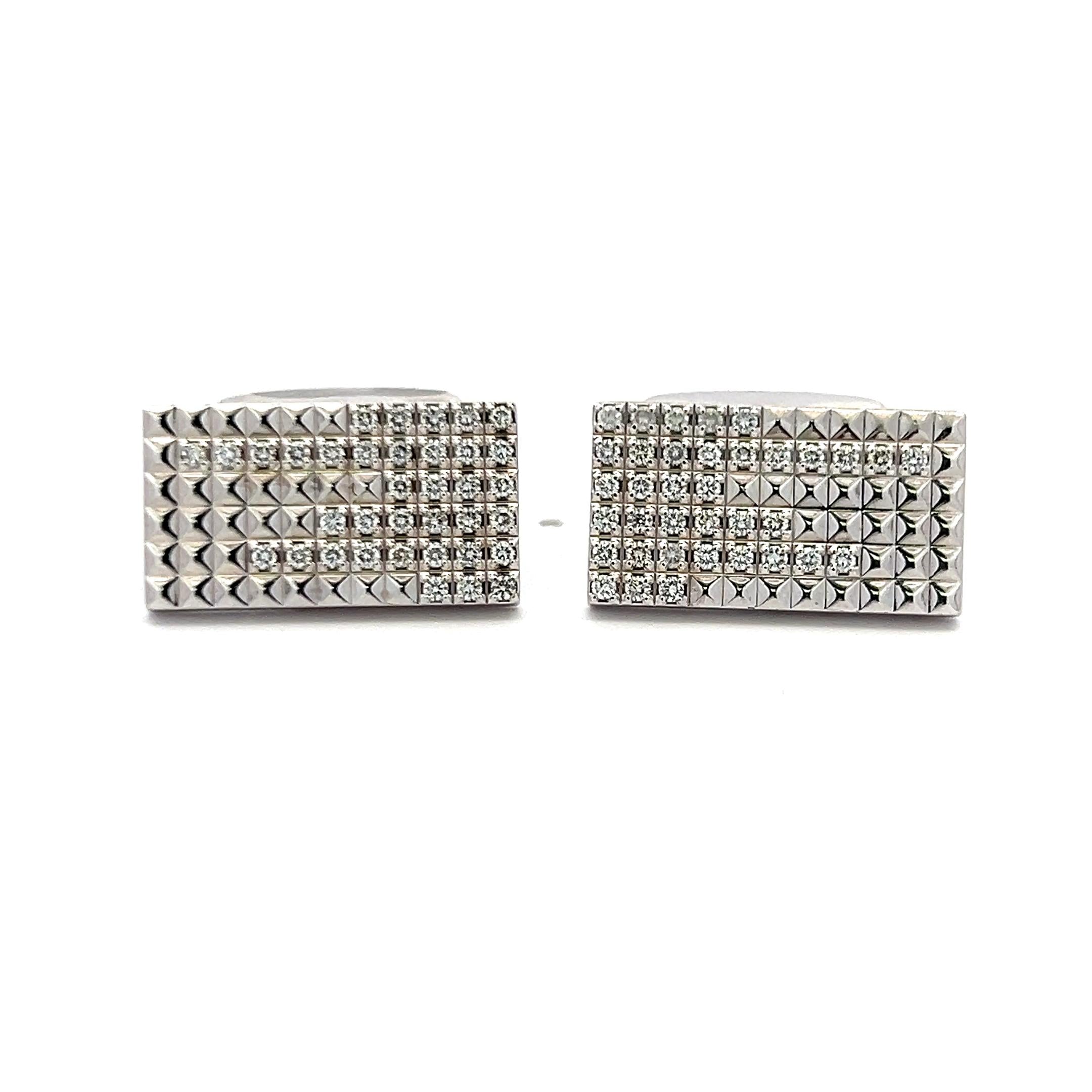 S.T DUPONT 18K White Gold Whale Back Cufflinks with 0.66 Carat Round Diamonds