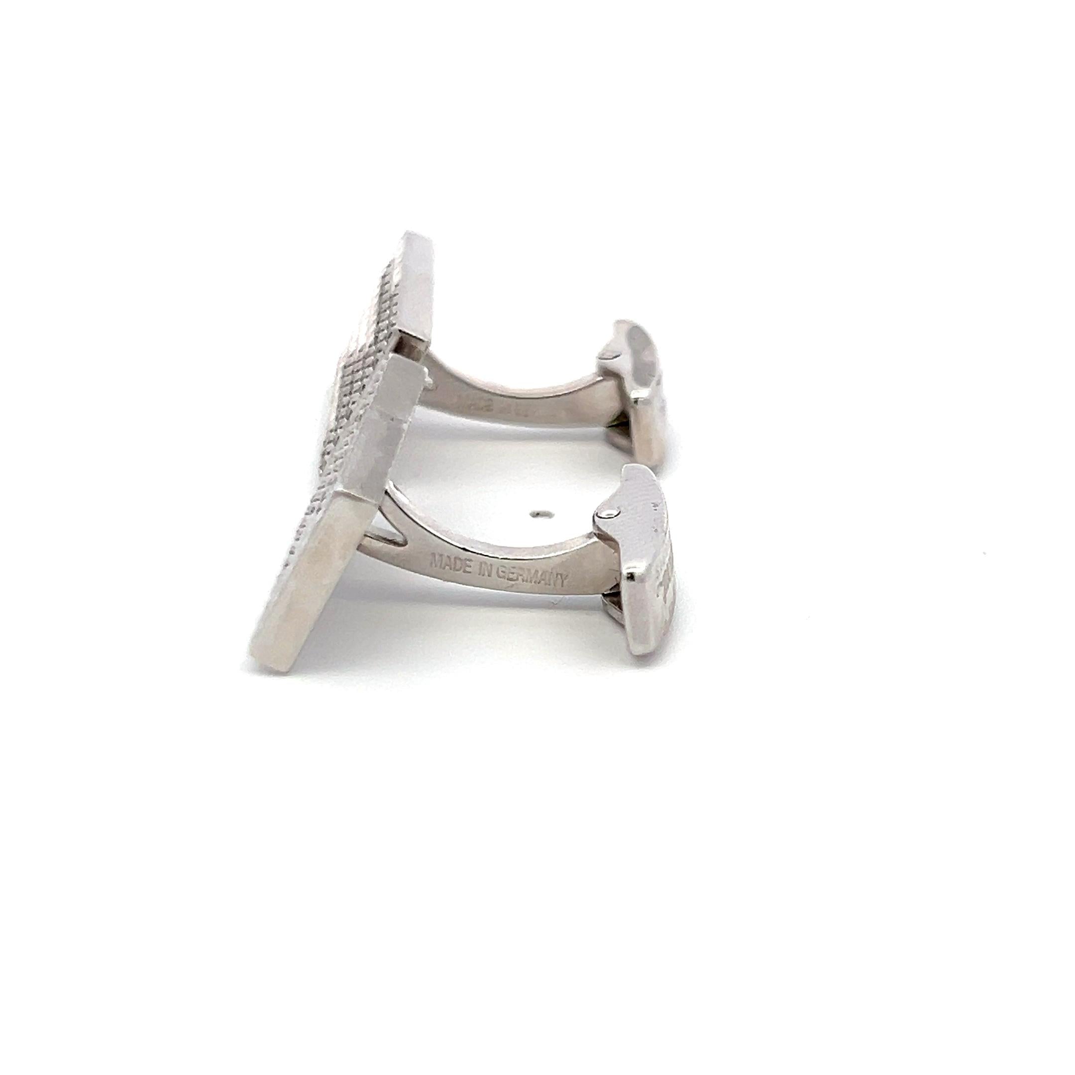 S.T DUPONT 18K White Gold Whale Back Cufflinks with 0.66 Carat Round Diamonds