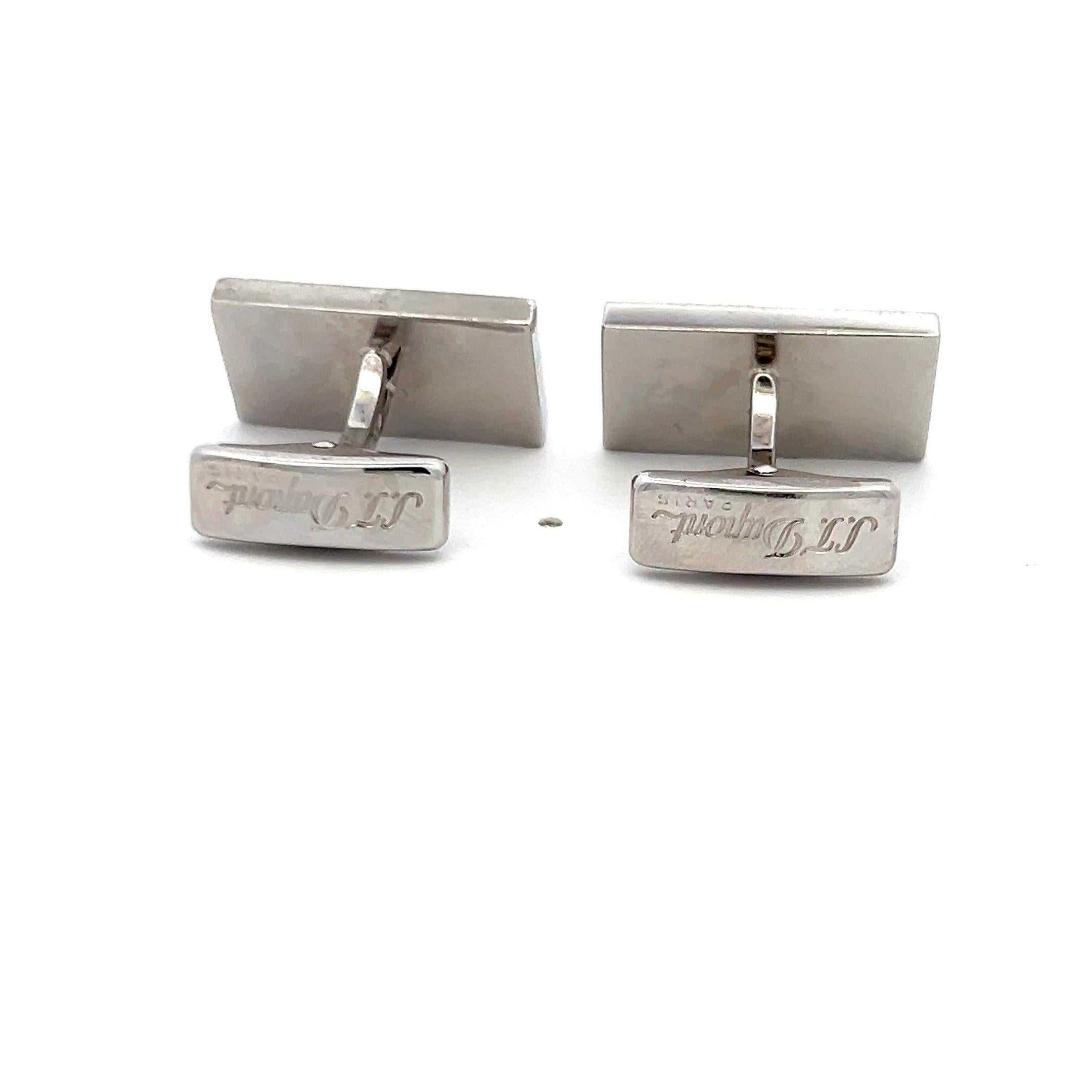 S.T DUPONT 18K White Gold Whale Back Cufflinks with 0.66 Carat Round Diamonds